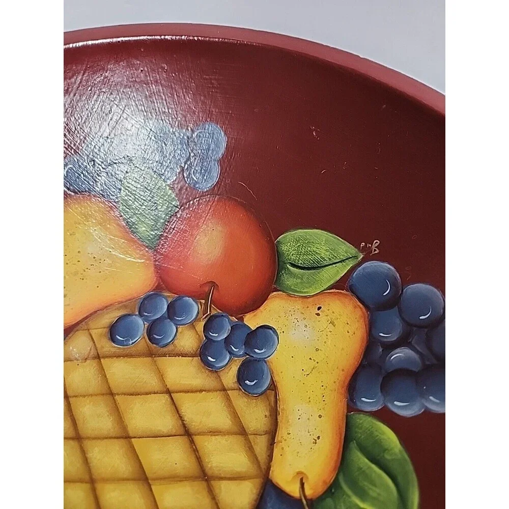 Wooden Colorful Bowl W Handpainted Fruit 11